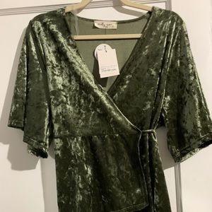 Crushed velvet green wraparound shirt